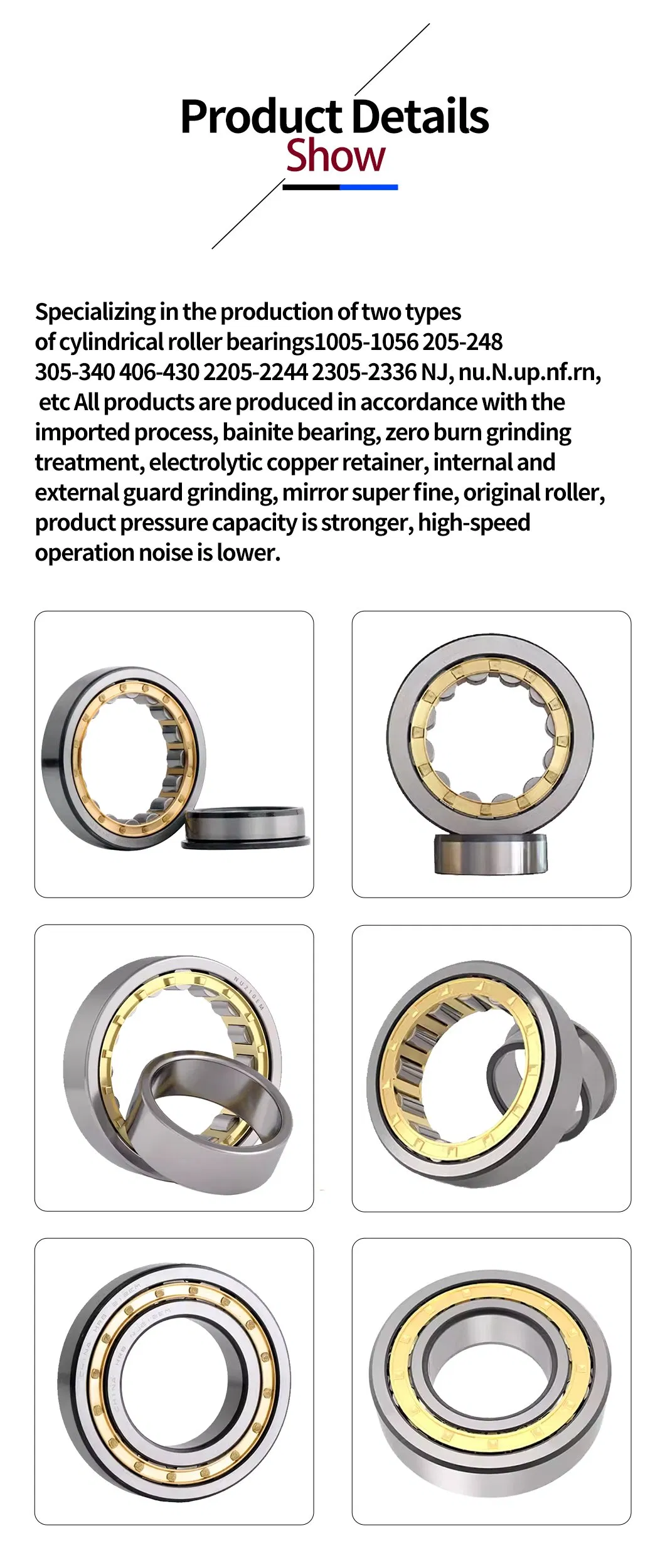 High Precision Manufacturers Sell Bearings Cylindrical Roller Bearings Nu2228 Nu2322 Bearings Steel Motorcycle Parts Bearings Vertical Engine Bearing