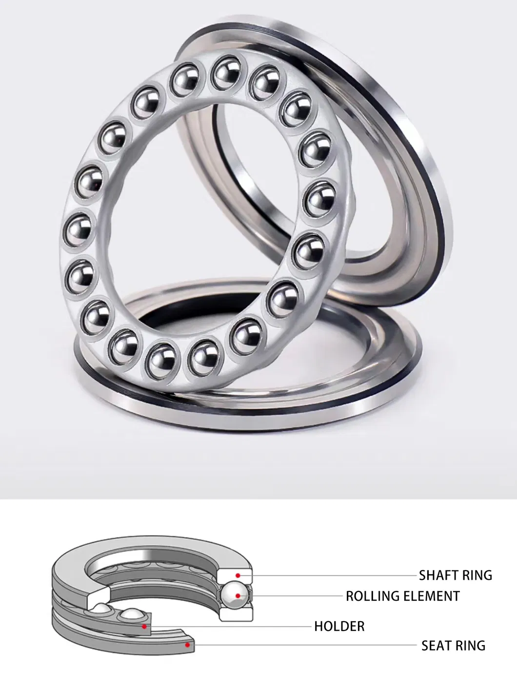 Thrust Ball Bearings for Automotive Parts for Petroleum Industry 51304 51305 51306 51307 51308 Flat Thrust Ball Bearing Thrust Bearing