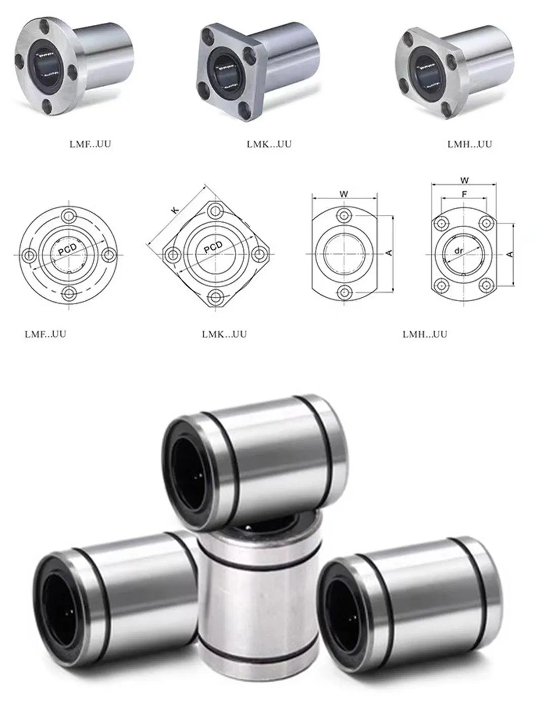 European Standard Linear Motion Bearing Lme8uu Lme12uu Lme16uu Bearing Steel Lme Series Textile Machinery Bearing Linear Bearing