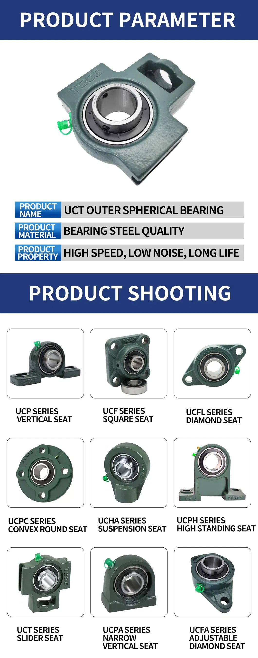 Sliding Block Bearing with Seat Outer Spherical Bearing UCT220 UCT305 UCT306 UCT307 UCT308 UCT309 Seat Bearing UCT Series Slider Seat