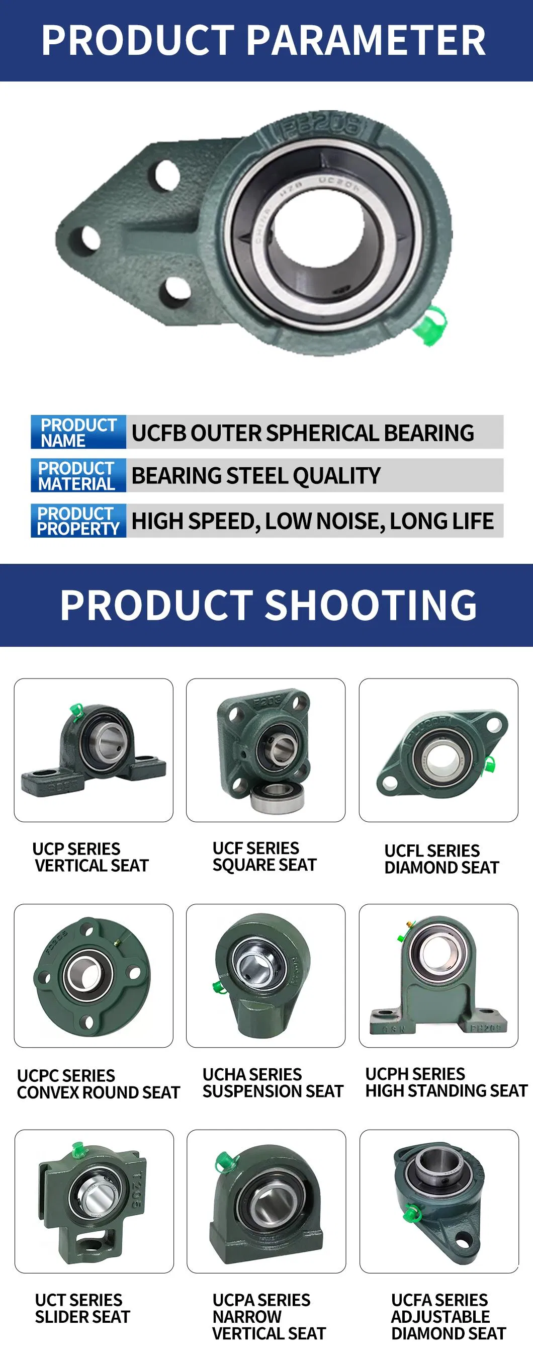 Hanging Mount Outer Spherical Bearing with Seat Ucfb Ucfb207 Ucfb208 Ucfb209 Ucfb210 Outer Spherical Bearing Seat Bearing