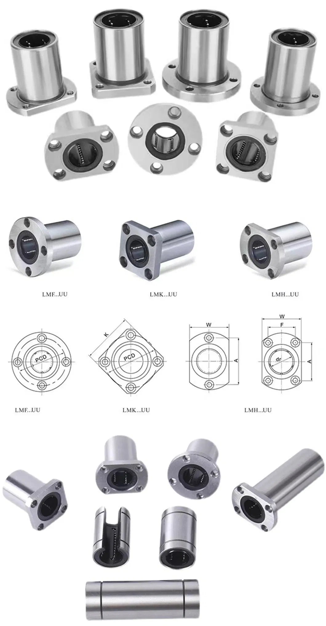 China Precision CNC Linear Bearing Lmf35uu Lmf40uu Lmf50uu Round Flange Type Connecting Rod Shaft Linear Motion Bearing Bearing for Textile Machinery Bearing